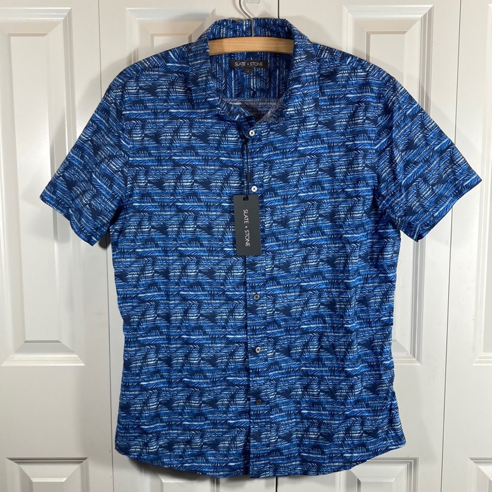 ๐ Slate & Stone Bates Blue Stripe Leaves Shirt - Picture 2 of 10
